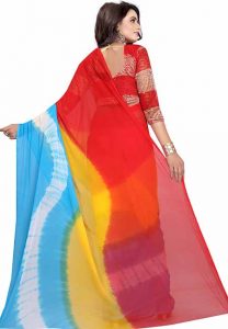 Saloni Red Chiffon Printed Chiffon Sarees With Blouse