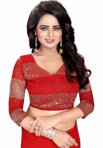 Saloni Red Chiffon Printed Chiffon Sarees With Blouse