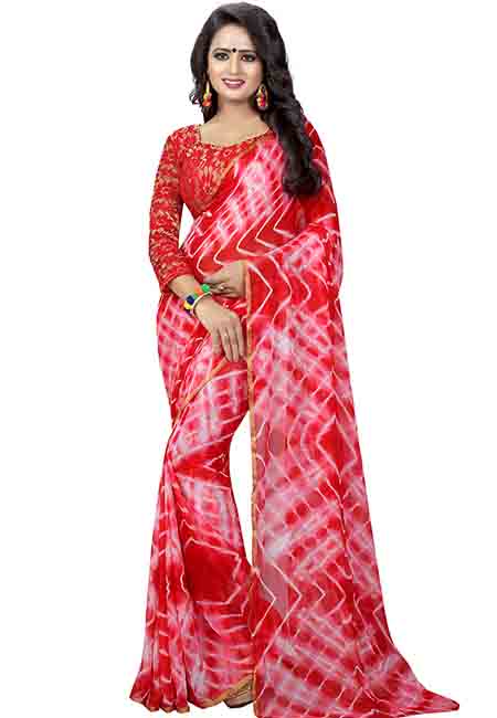 Shibori Style Printed Chiffon Sarees With Blouse