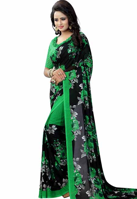 Floral Green Printed Special Georgette Sarees With Blouse