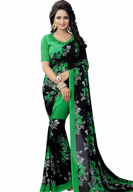 Floral Green Printed Special Georgette Sarees With Blouse