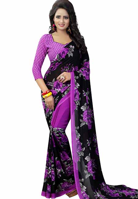Floral Violet Printed Special Georgette Sarees With Blouse