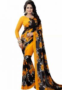 Floral Yellow Printed Special Georgette Sarees With Blouse