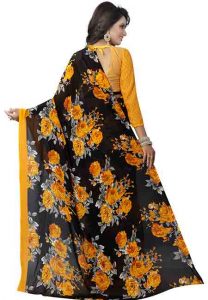 Floral Yellow Printed Special Georgette Sarees With Blouse