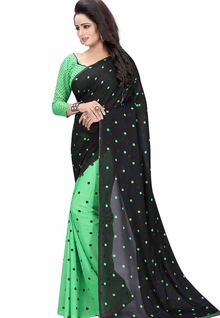 Goli Green Printed Special Georgette Sarees With Blouse