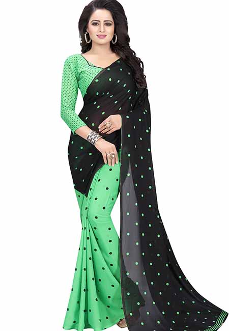 Goli Green Printed Special Georgette Sarees With Blouse