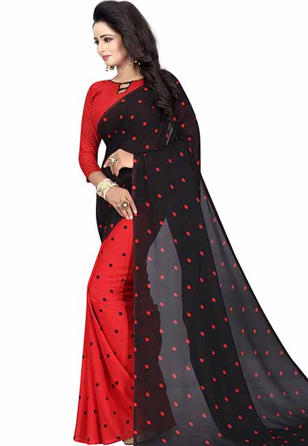 Goli Red Printed Special Georgette Sarees With Blouse