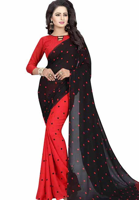 Goli Red Printed Special Georgette Sarees With Blouse