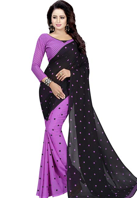 Goli Violet Printed Special Georgette Sarees With Blouse