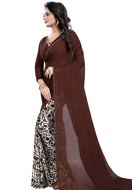 Half Coffee Printed Special Georgette Sarees With Blouse