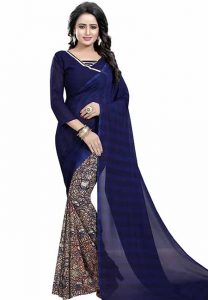 Half Navy Printed Special Georgette Sarees With Blouse