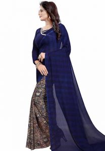 Half Navy Printed Special Georgette Sarees With Blouse