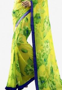 Jaanu Green Printed Premium Georgette Sarees With Blouse