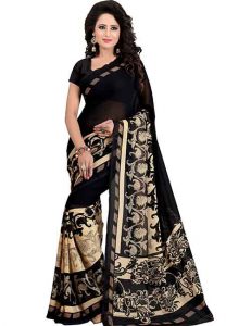 Mallika Black Printed Premium Georgette Sarees With Blouse