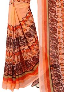 Orange Kudi Printed Special Georgette Sarees With Blouse