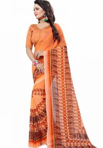 Orange Kudi Printed Special Georgette Sarees With Blouse