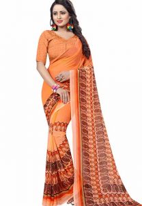 Orange Kudi Printed Special Georgette Sarees With Blouse