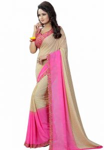 Pading Pink Printed Special Georgette Sarees With Blouse