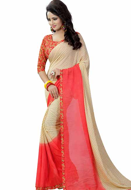 Pading Red Printed Special Georgette Sarees With Blouse