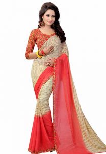 Pading Red Printed Special Georgette Sarees With Blouse