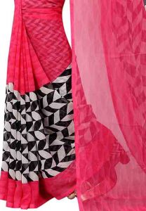 Piku Pink Printed Premium Georgette Sarees With Blouse