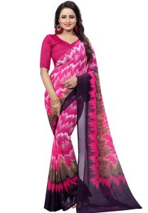 Pink Lehar Printed Premium Georgette Sarees With Blouse