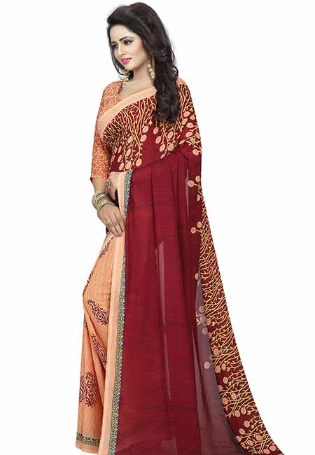 Plant Maroon Printed Special Georgette Sarees With Blouse