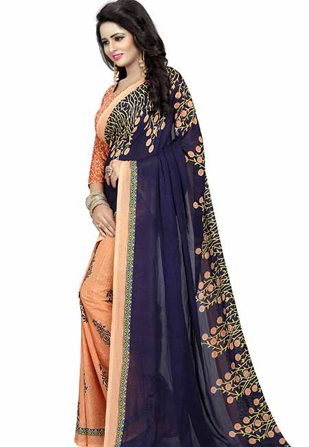 Plant Navy Printed Special Georgette Sarees With Blouse