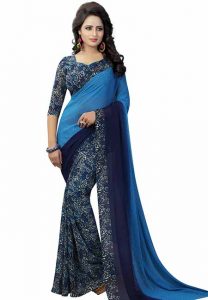 Trump Blue Printed Premium Georgette Sarees With Blouse