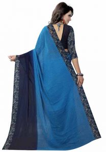 Trump Blue Printed Premium Georgette Sarees With Blouse