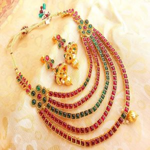 Gorgeous Multi Color Kempu 5 Layered Necklace Set