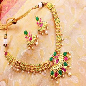 Lovely Multi Color Designer Gold Plated Necklace Set