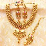 Lovely Pink & White Kundan Antique Semi Bridal Set