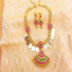 Royal High Gold Plated Laxmi Kasu Necklace Set