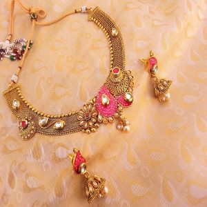 Marvelous Pink & White Antique Designer Necklace Set