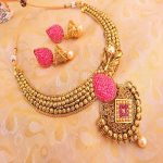 Cute Pink & White Antique Necklace Set With Brooch