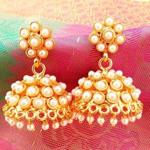 Mesmerizing White Kemp Jhumkas