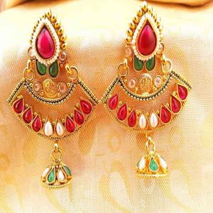 Gorgeous Multi-Color Kemp Designer Temple Jhumkas