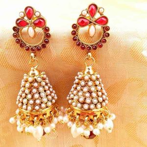 Marvellous Maroon Jhumkas with Polki