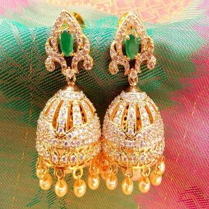 AD Designer Jhumkas with Emerald Stone