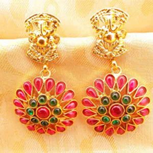 Multi-Color Kemp Ganesha Temple Earrings