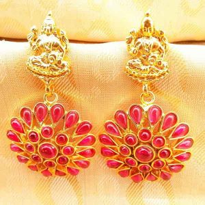 Pink Kemp Laxmi Temple Earrings