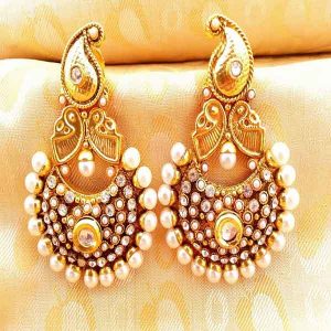 White Peacock Earrings with Mango Design