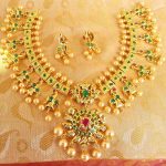 Gorgeous Emerald Peacock Uncut Necklace Set with Pearl Drops