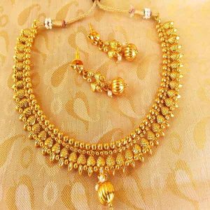 Metallic Necklace Set with gold ball drops