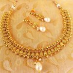 Metallic Necklace set with Pearl Drops