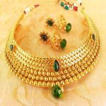 Gorgeous Green Kemp Metallic Necklace Set with Jhumkas