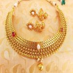 Amazing Pink & White Kemp Metallic Necklace Set with Jhumkas