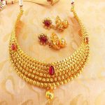 Lovely Pink Kemp Metallic Necklace Set with Jhumkas