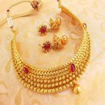 Lovely Pink Kemp Metallic Necklace Set with Jhumkas